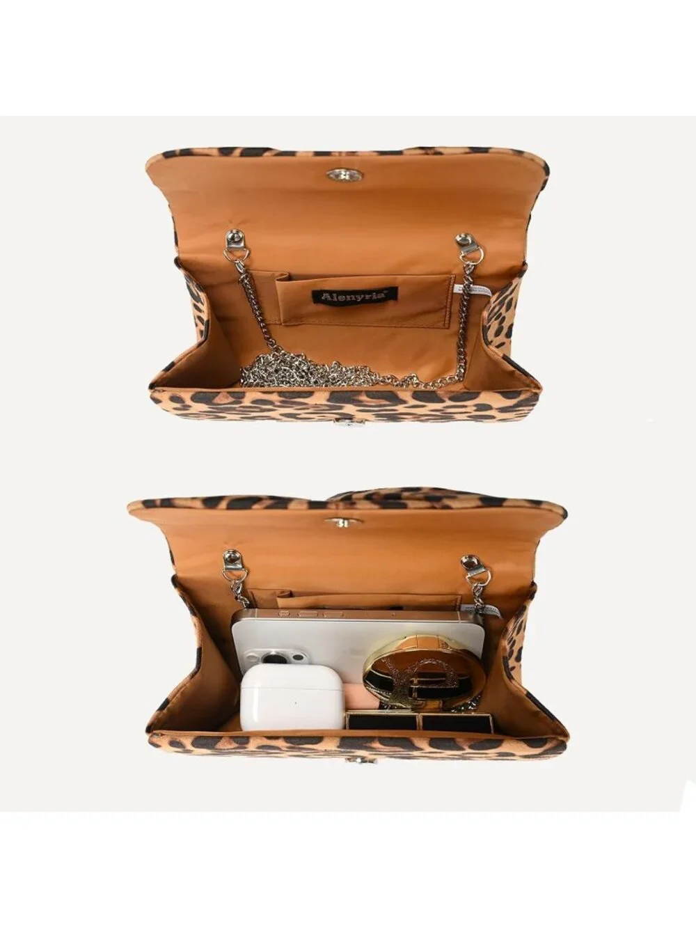 Women's Leopard Faux Suede Pleated Bow Clutch Purse For With Strap Evening Bag